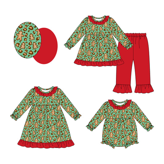 25.7.29 custom each style moq 5eta 4-6week Sibling Sisters Christmas baby girl long sleeve pants sets and dress and rompers match family design