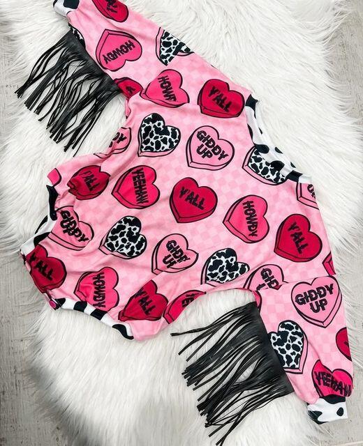 custom Girls long sleeve romper heart tassel moq 5