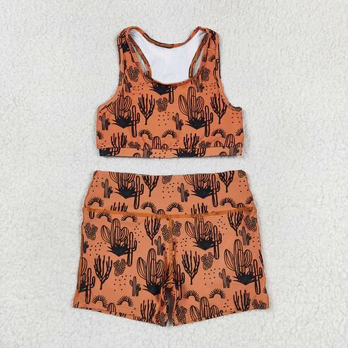 RTS Yoga Fabric Cycling Pants Suit Smiley Plaid Cute Summer Girl Suit