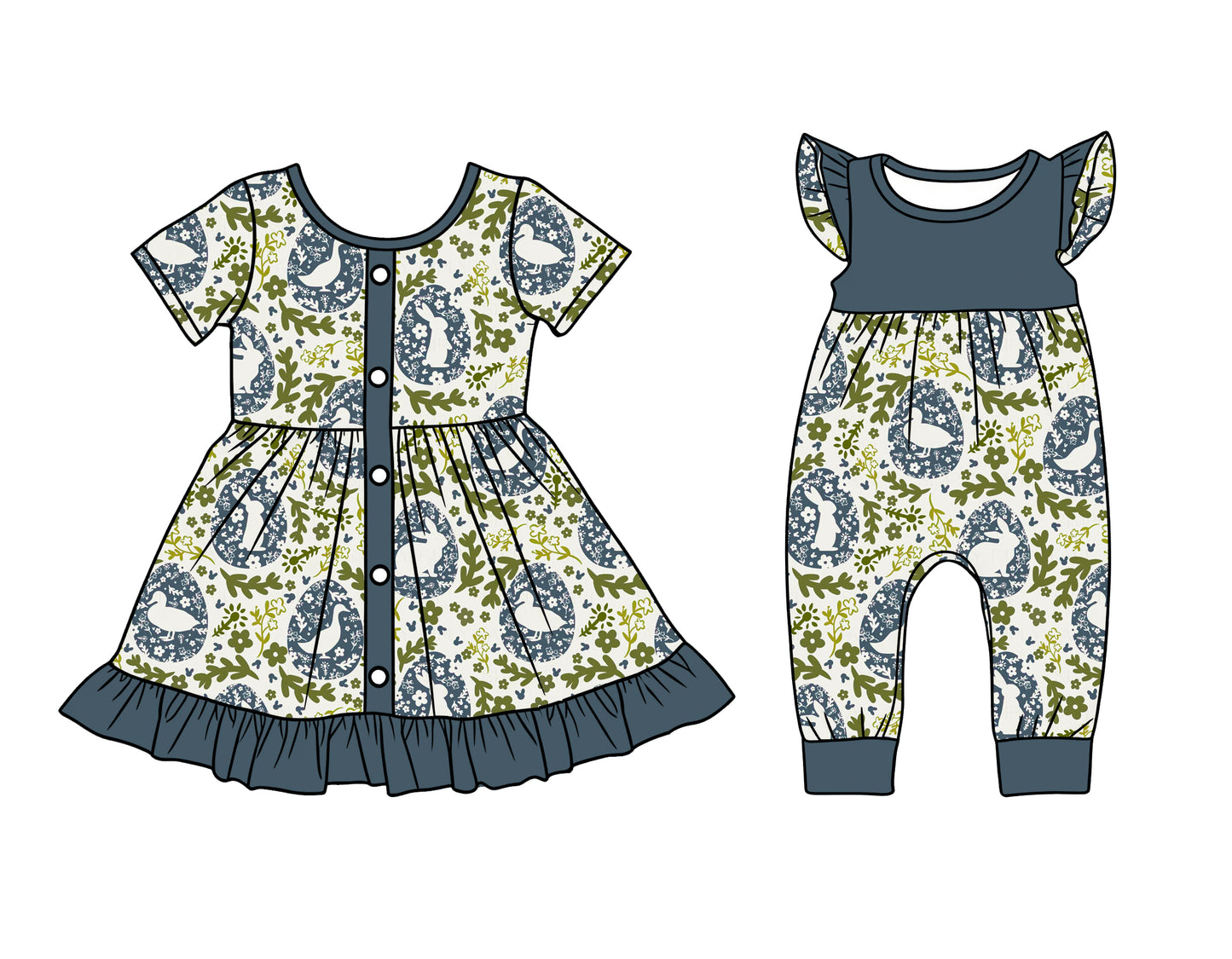 25.12.25 custom each style moq 5 eta 6-8week Sibling Sister floral baby short sleeve romper and dress match design