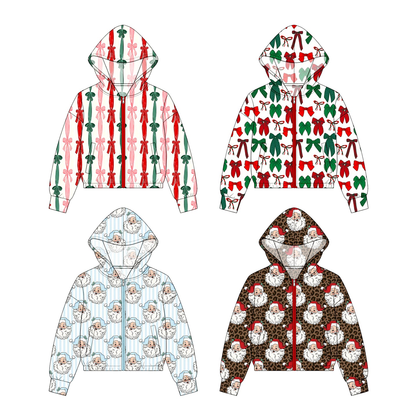 (Preorder new) No moq Baby Girls Christmas Long Sleeve Zipper Hoodie Top