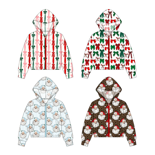 (Preorder new) No moq Baby Girls Christmas Long Sleeve Zipper Hoodie Top
