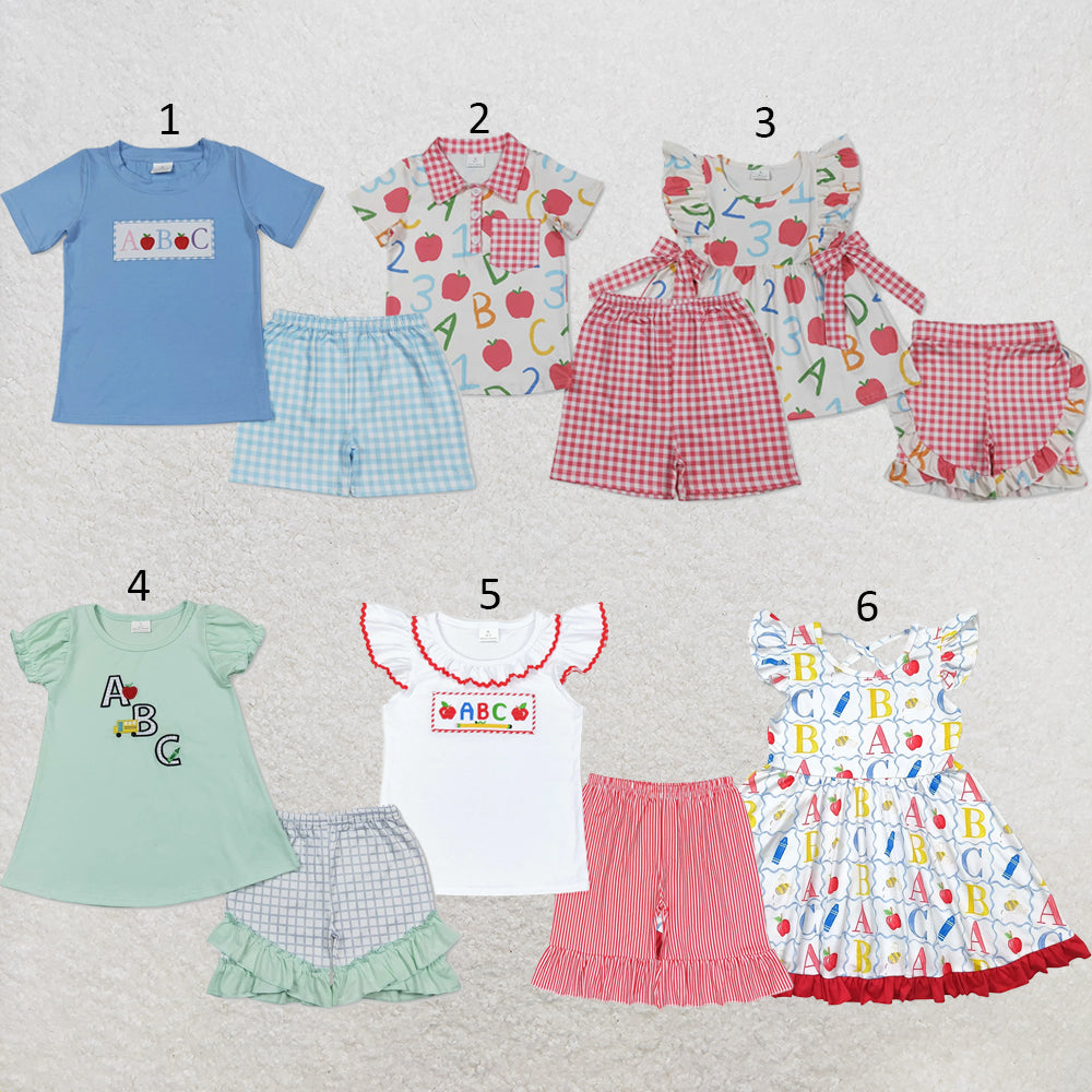 RTS NO MOQ Sibling milk silk Baby Girls Boys ABC Letter Print Back To School Shirt Shorts Clothes Sets Dress