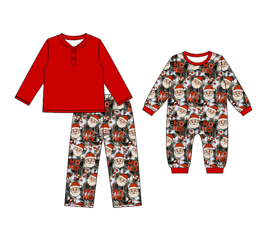 (Preorder new) No moq Baby Boys Red Long Sleeve Top Santa Claus Print Pants Set Long Sleeve Romper