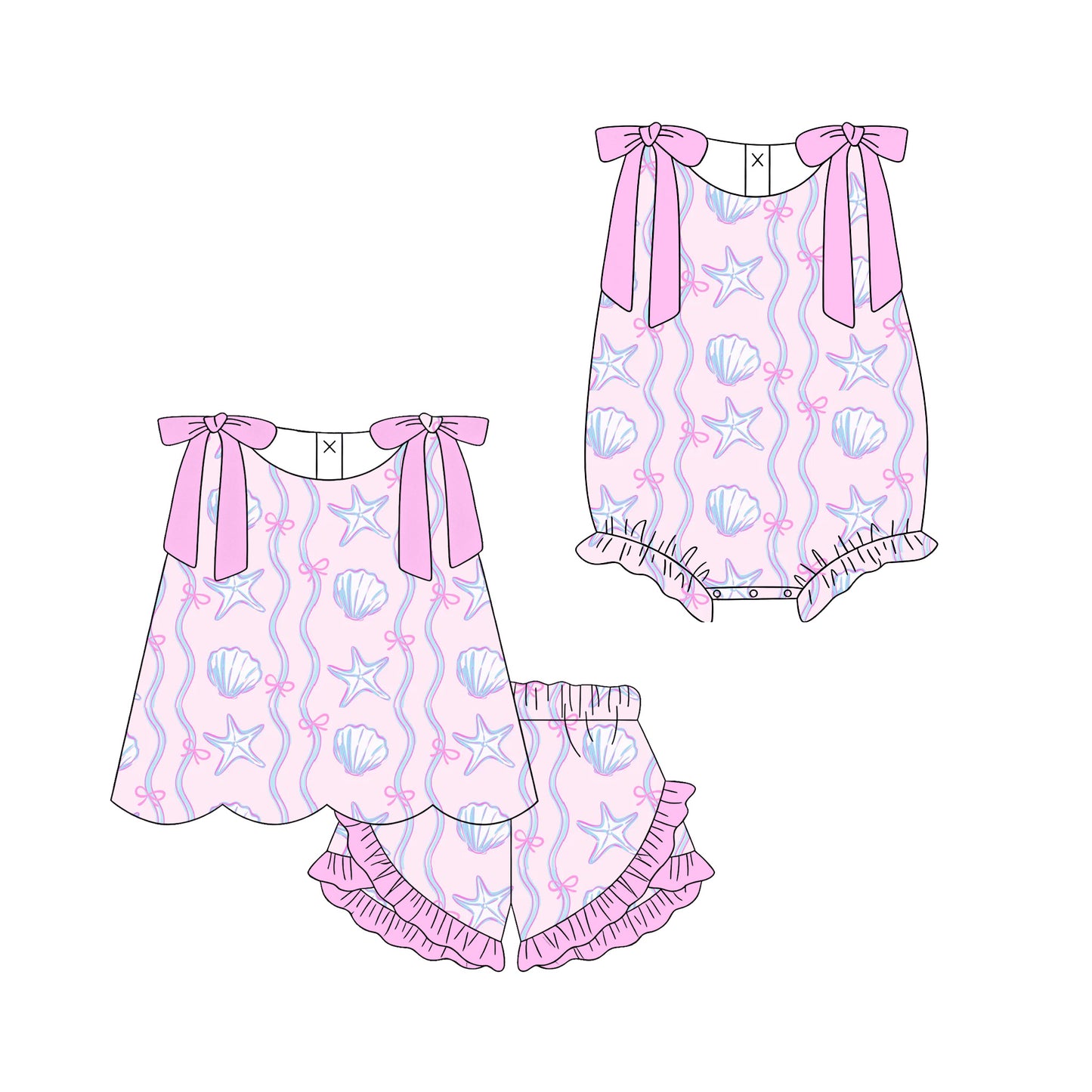 3.10 Custom moq 5 mix size Sibling Baby Girls Pink Sleeveless Top And Ruffle Shorts Set Matching Romper Outfit