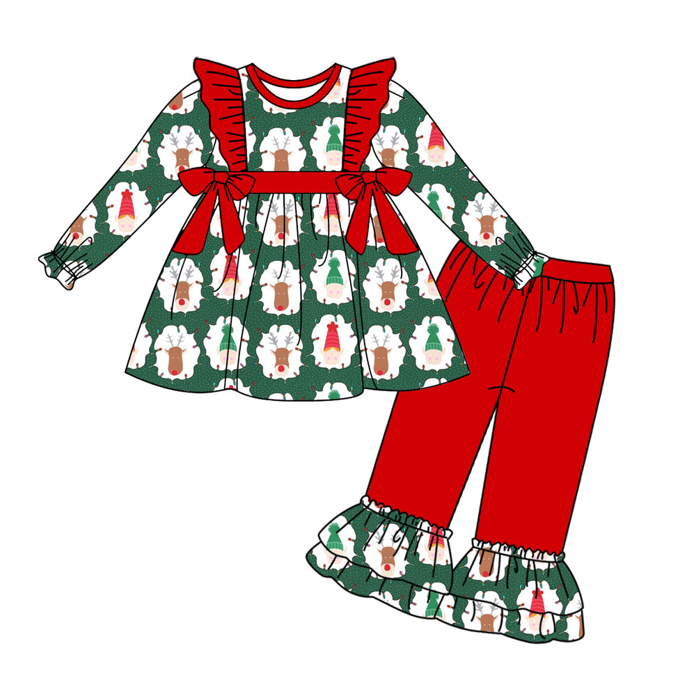 6.5 custom each style moq 5eta 4-6week Sibling Sister Christmas deer red baby girls sets and dress and baby romper match family design