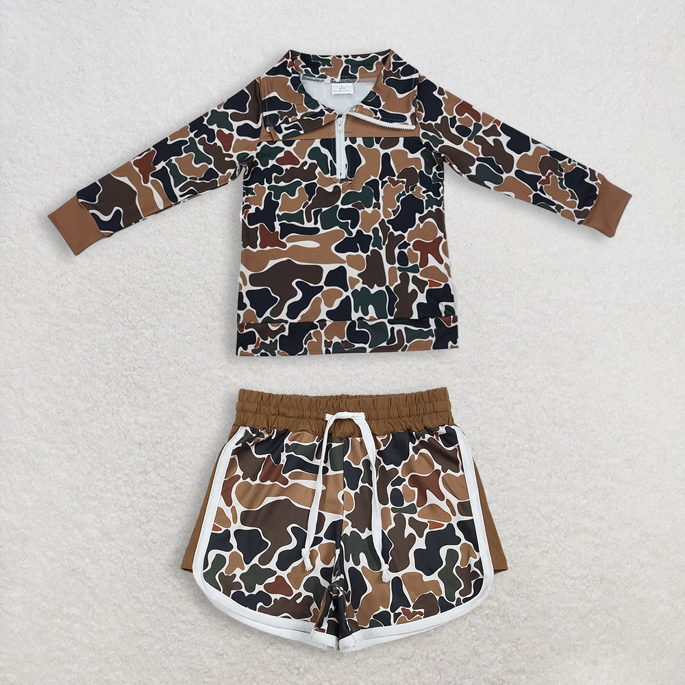 RTS NO MOQ（In Stock) baby boy clothes camouflage long sleeved shorts set