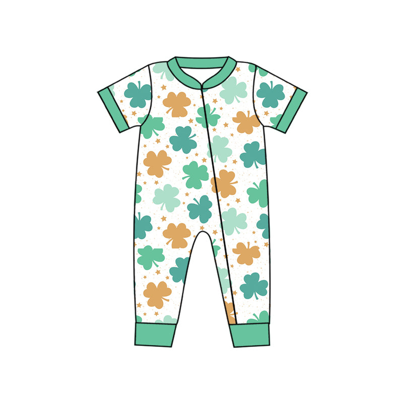 10.12 custom each style moq 5eta 4-6week Sibling Sister Four Leaf Clover green baby boys short sleeve sets and rompers match design