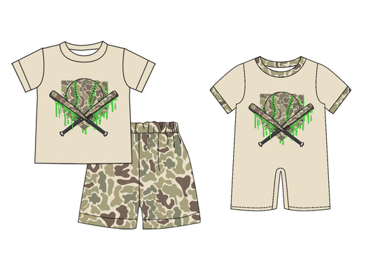 25.12.6 custom each style moq 5 eta 6-8week Sibling Sister baseball camouflage baby boy short sleeve shorts sets and romper match design