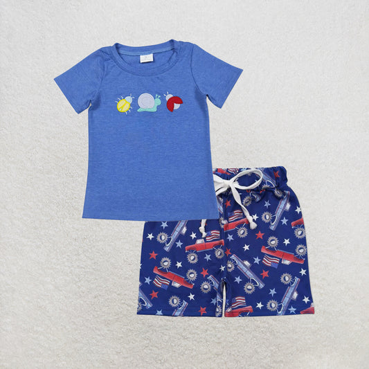 RTS NO MOQ milk silk BT1725+SS0205 Baby Kids Embroidery Snails Ladybirds Top Shorts Clothes Set