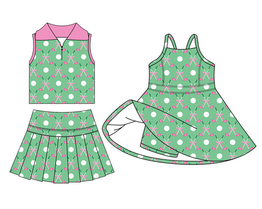 4.13 Custom moq 5 mix size Sibling Baby Girls Green Golf Sleeveless Zipper Skirts Sets Yoga Active Short Knee Length Dress
