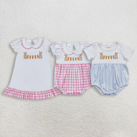 RTS NO MOQ Sibling Baby Girls Easter Rabbit Knee-Length Rompers Dress Cute Outfit for Infants