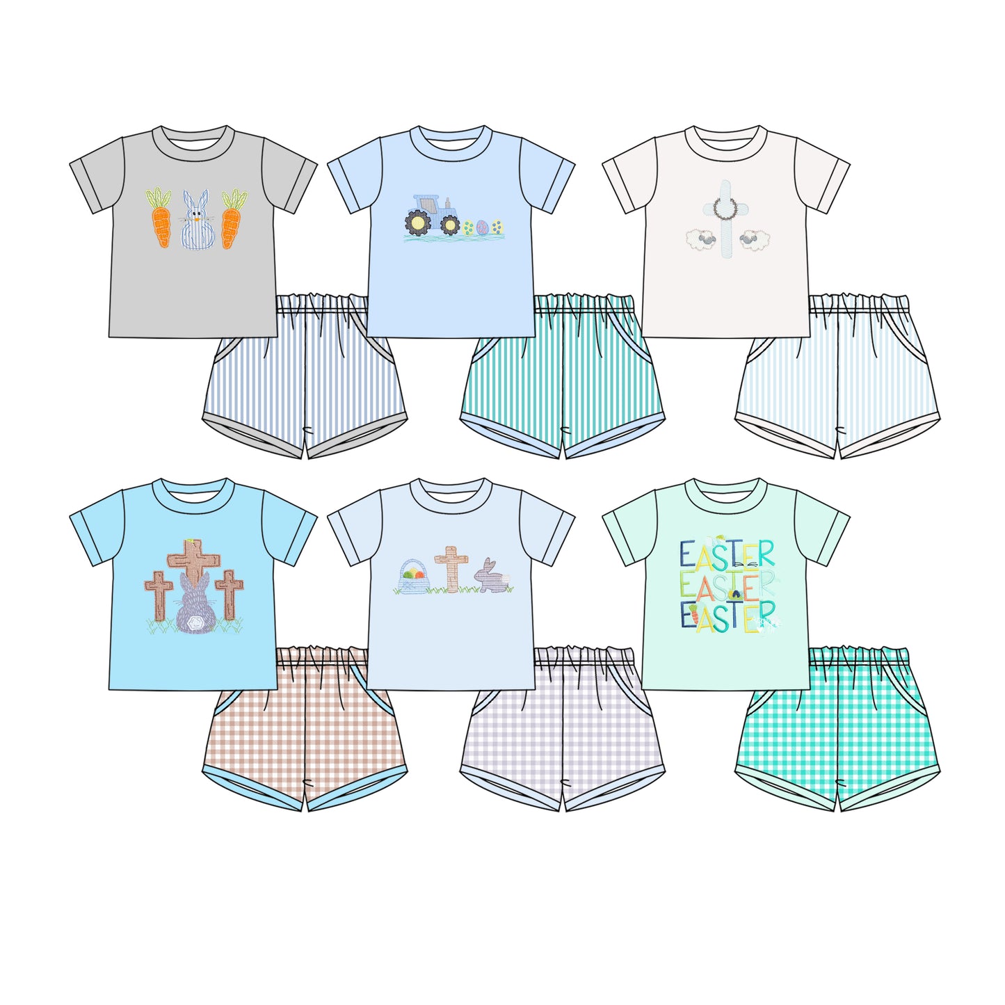 25.12.23 custom each style moq 5 eta 6-8week Sibling Sisters easter baby boy clothes short sleeve shorts sets 6 match family design
