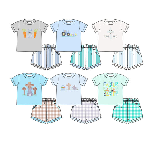 25.12.23 custom each style moq 5 eta 6-8week Sibling Sisters easter baby boy clothes short sleeve shorts sets 6 match family design