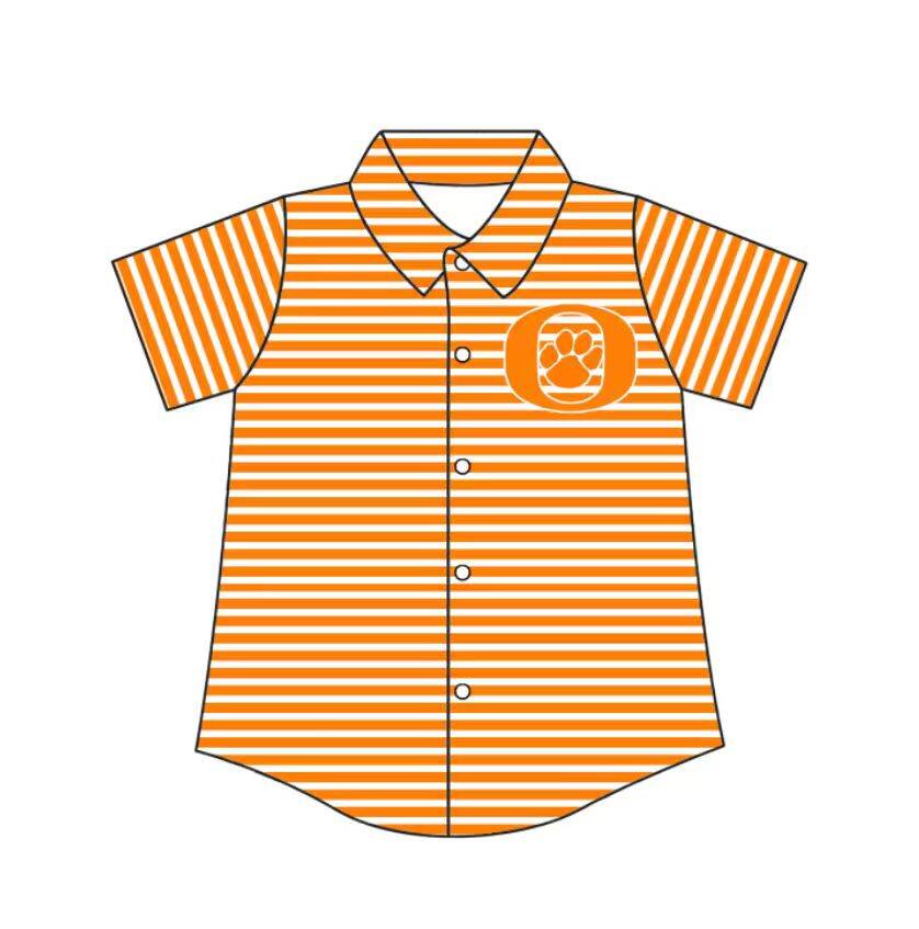 Custom moq 5 mix size milk silk summer teams Baby Boys Summer Orange Stripes Short Sleeve Button Shirts Top