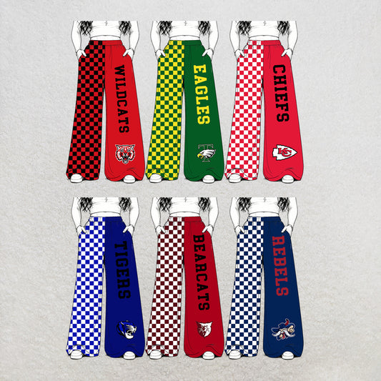 custom moq 5 mix size MSD070405 Baby Kids Checked Print Flare Leg Long Pants Casual Bottom
