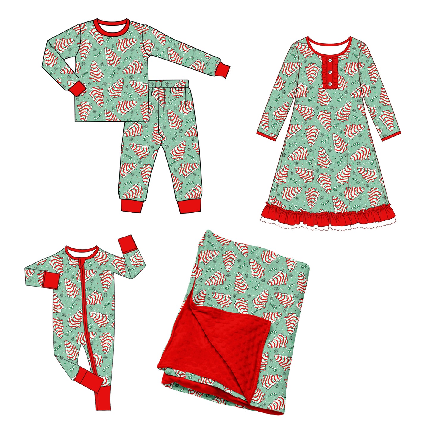 (Preorder new) No moq Baby Girls Christmas Striped Cake Tree Candy Cane Print Long Sleeve Top And Pants Pajama Set Rompers Dress Blankets