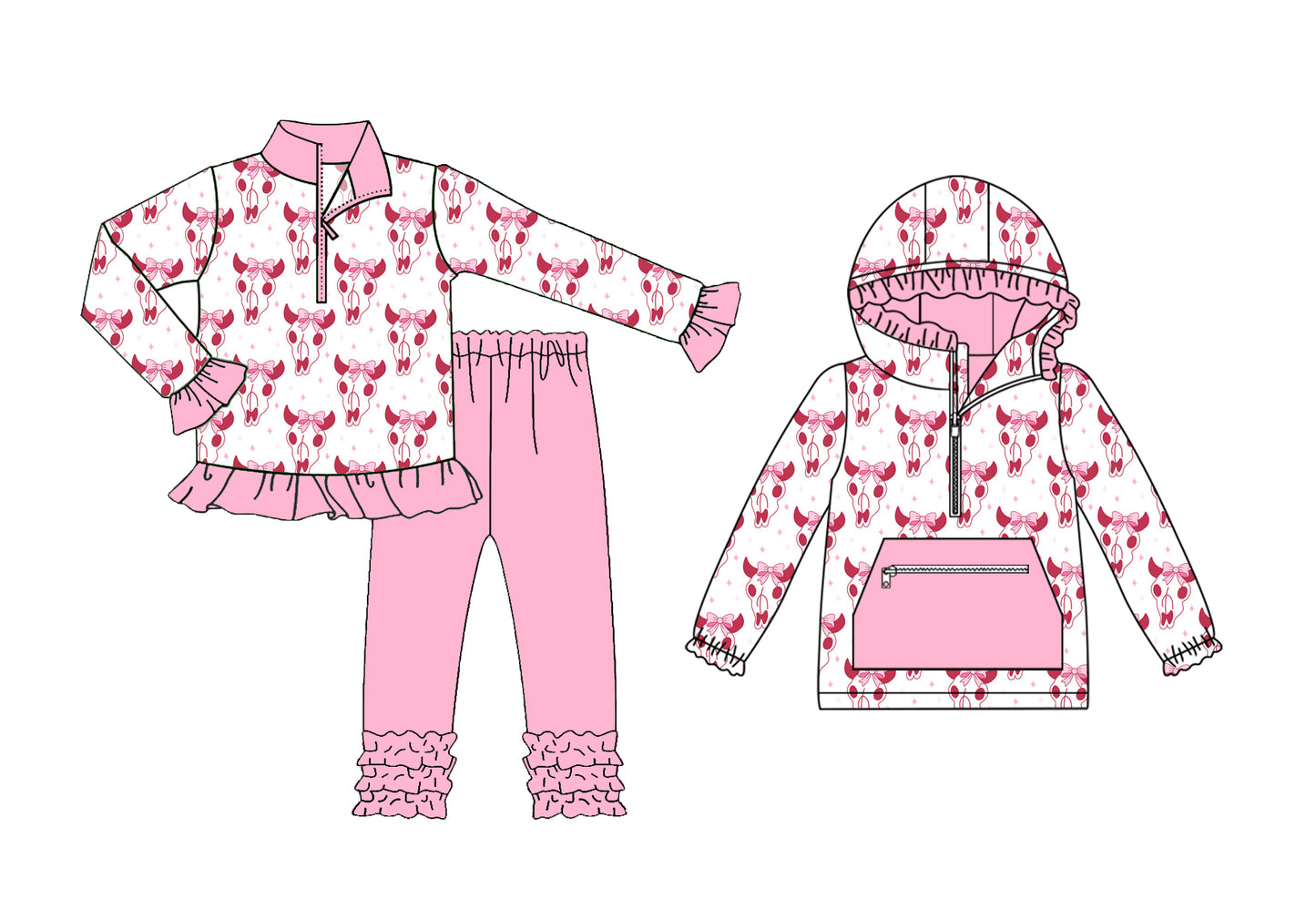 25.8.8 custom each style moq 5eta 4-6week Sibling Sisters cow head bow baby girl long sleeve pants sets and top match family design