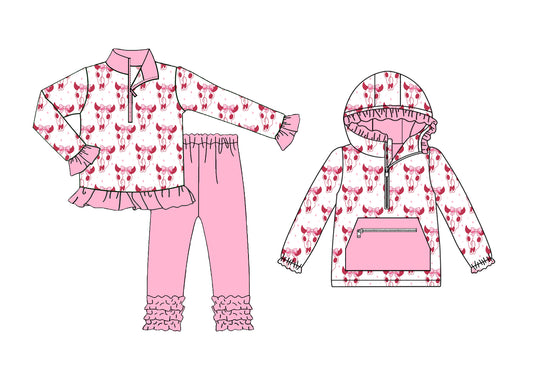 25.8.8 custom each style moq 5eta 4-6week Sibling Sisters cow head bow baby girl long sleeve pants sets and top match family design
