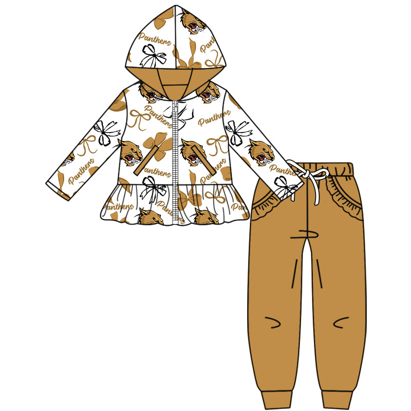 Custom moq 5 mix size milk silk summer teams baby girls clothes bow khaki hooded long sleeve pants sets and boy sets and dress and hooded top and pant-25.8.15