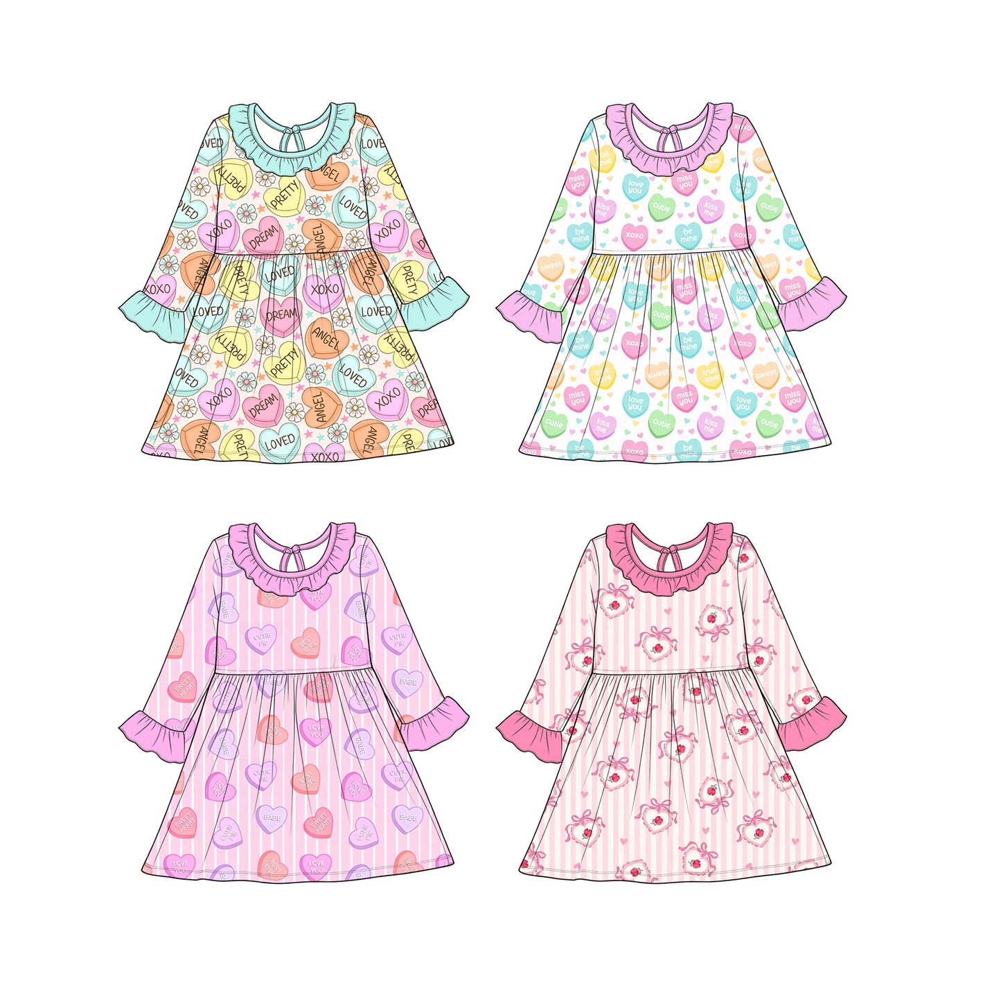 (Preorder new) No moq Baby Girls Valentine's Day Heart Print O‑Neck Casual Holiday Dress