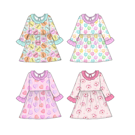 (Preorder new) No moq Baby Girls Valentine's Day Heart Print O‑Neck Casual Holiday Dress