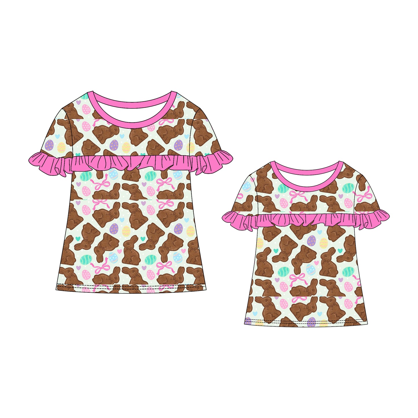25.11.11 custom each style moq 5 eta 6-8week Sibling Sister bow bunny short sleeve top and adult top match design