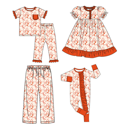 25.9.23 custom each style moq 8 eta 6-8week Sibling Sister bow baby short sleeve pants sets and romper and dress and adult pants match design