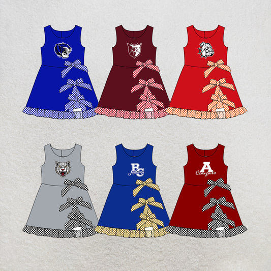 custom moq 5 mix size MSD070605 Baby Girls Checked Bows Yoga Active Short Scallop Knee Length Dress