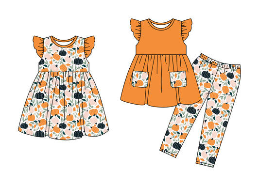 25.5.9 custom each style moq 5eta 4-6week Sibling Sister pumpkin baby girl pants sets and dress match family design