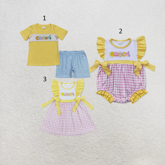 RTS NO MOQ Sibling milk silk Baby Girl Boys Beach Summer Top Shorts Two Piece Set Dress Rompers