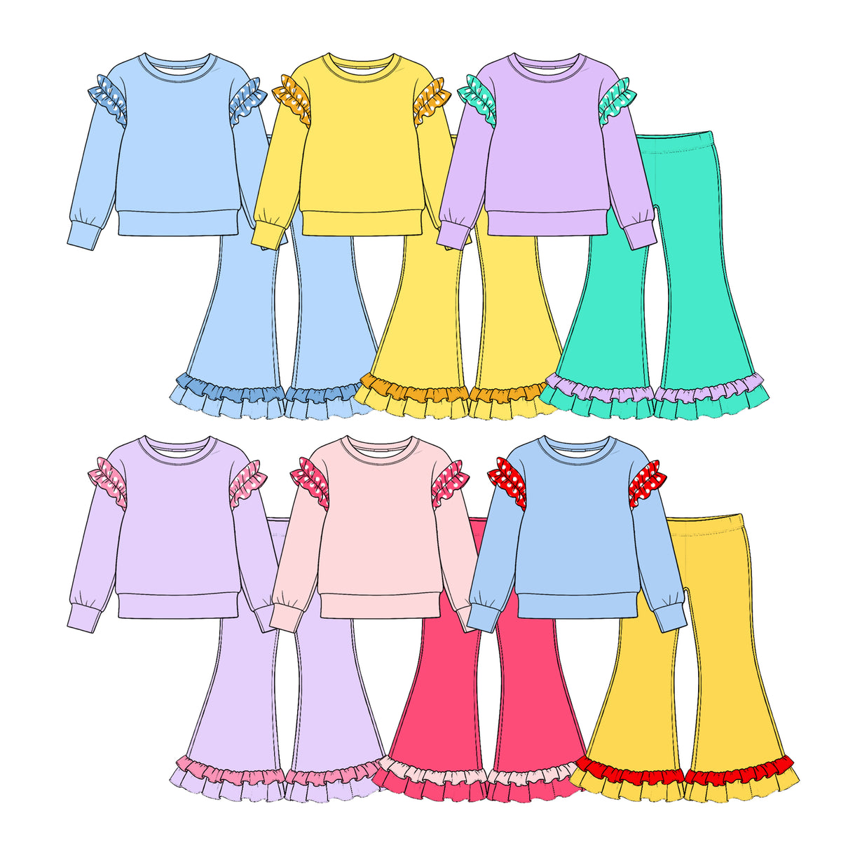 (Preorder new) No moq Baby Girls Crew Neck Polka Dot Ruffle Shoulder Long Sleeve Top