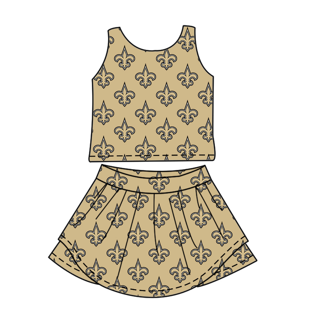 Custom moq 5 mix size milk silk summer teams baby girls clothes team khaki sleeveless skirts sets and dress and short sleeve top and long top-25.7.12