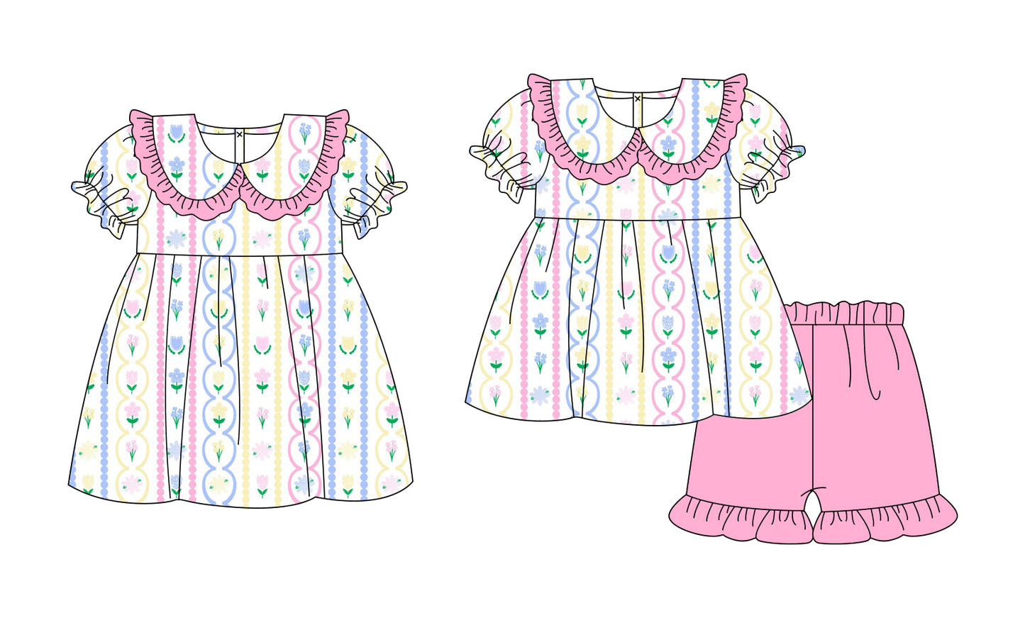 3.5 Custom moq 5 mix size Sibling Baby Girl's Short-Sleeved Top And Pink Shorts Set Cute Dress for Summer