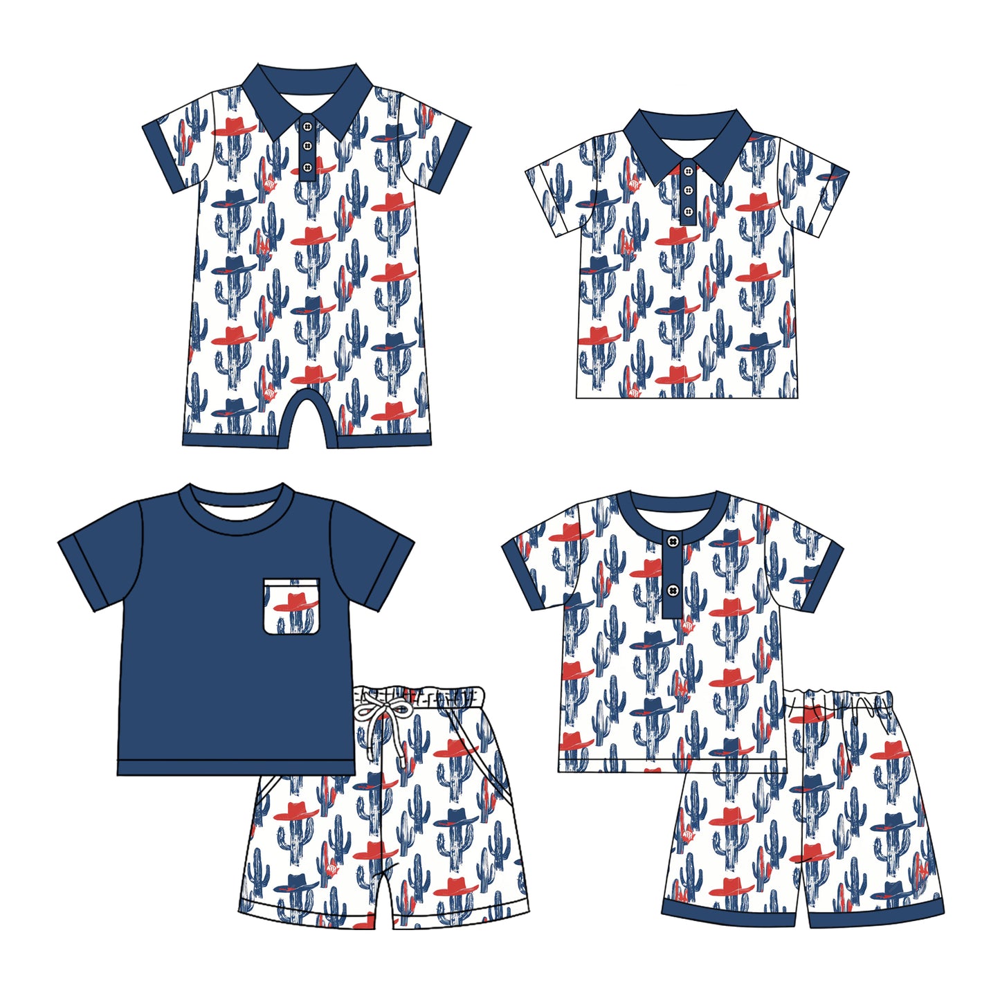 25.12.29 custom each style moq 5 eta 6-8 week Sibling Sister catcus hat baby boy short sleeve shorts sets 2 and boy rompers and top match family design