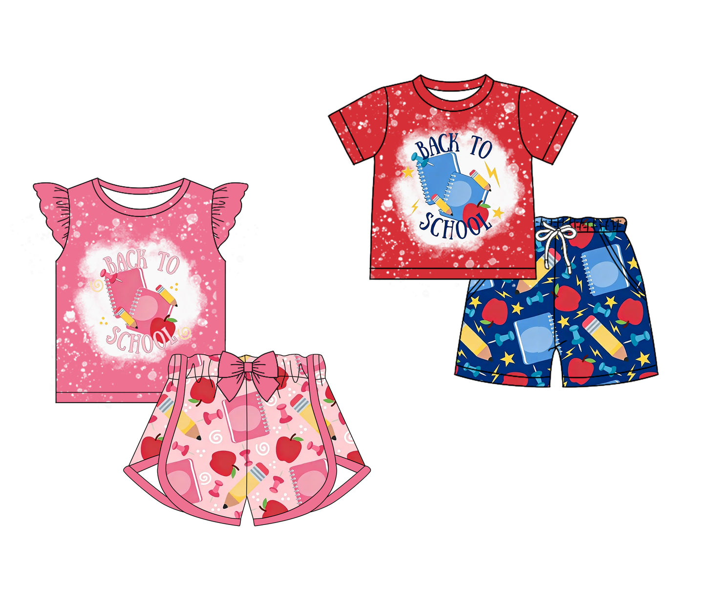 3.2 Custom moq 5 mix size Sibling Baby Girls Boys Back To School Short-Sleeved Top And Shorts Set  for Infants