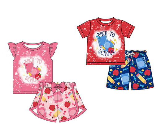 3.2 Custom moq 5 mix size Sibling Baby Girls Boys Back To School Short-Sleeved Top And Shorts Set  for Infants