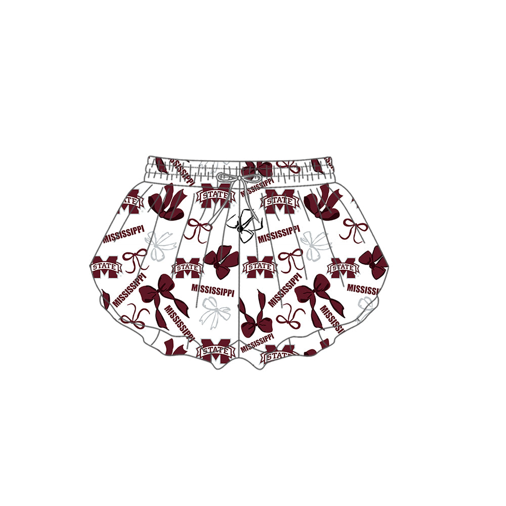 Custom moq 5 mix size milk silk summer teams Dark Red Bow Baby Girls Vest Top Skirt Shorts Sets Sleeveless Yoga Knee Length Dresses Yoga Shorts