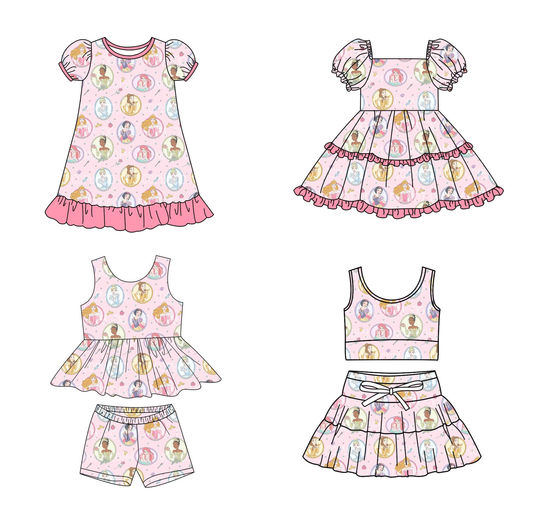 Custom moq 5 mix size milk silk Pink Baby Girl's Cute Clothes Sleeveless Top And Shorts Set Top And Skirt Sets And Short-Sleeved Dress