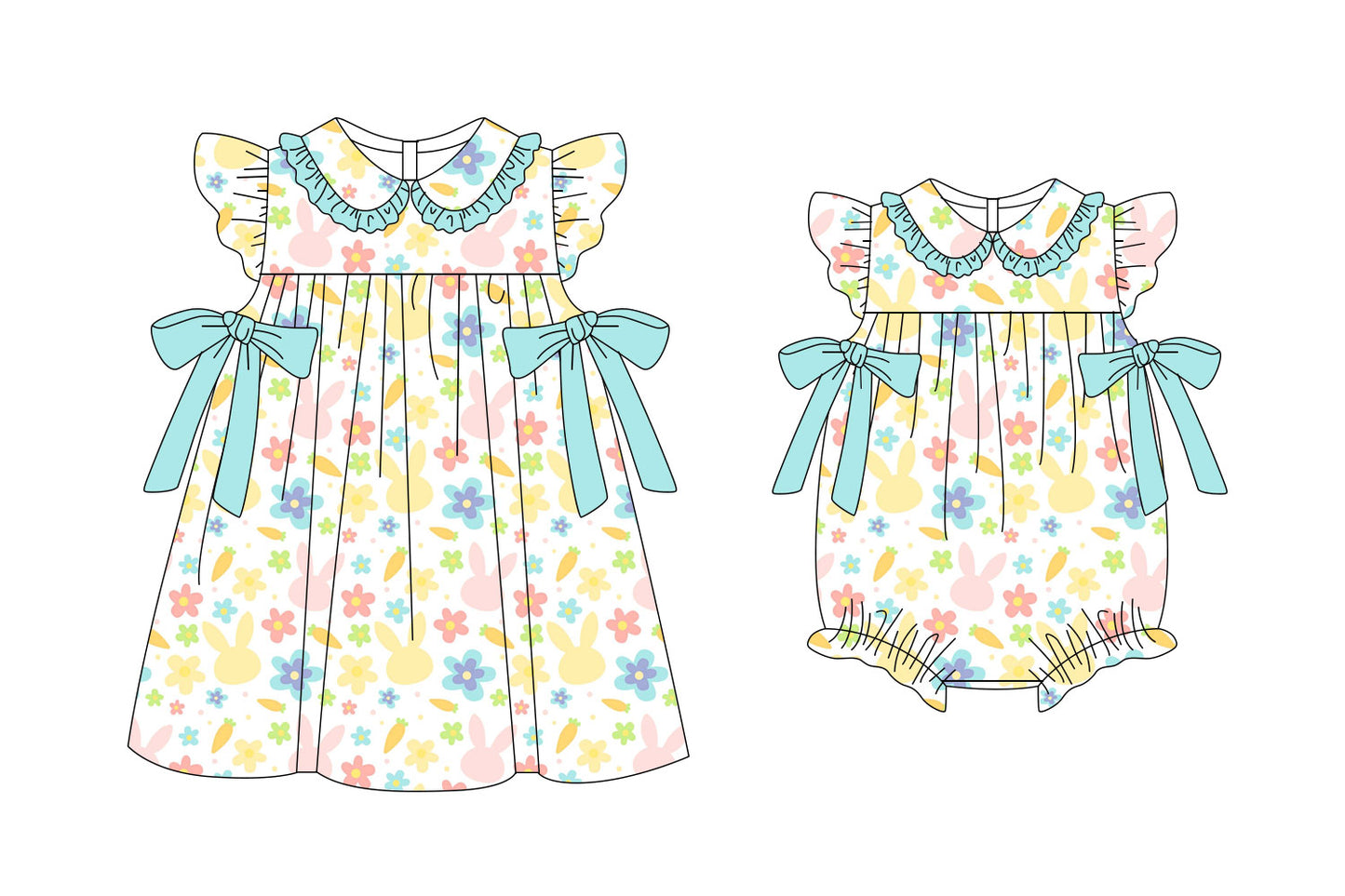 25.11.6 custom each style moq 5 eta 6-8week Sibling Sister easter bunny floral baby short sleeve romper and dress match design