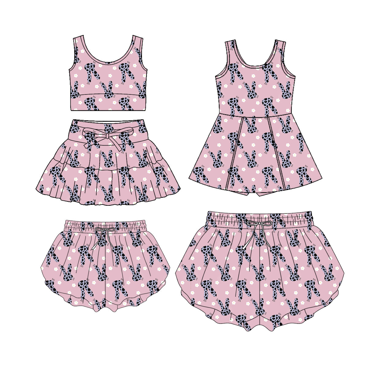 Custom moq 5 mix size Sibling Baby Girl's Print pink Sleeveless Top And Skirt Yoga Set Yoga Dress with Shorts Mom And Me yoga shorts