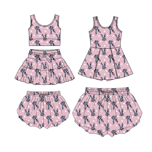 Custom moq 5 mix size Sibling Baby Girl's Print pink Sleeveless Top And Skirt Yoga Set Yoga Dress with Shorts Mom And Me yoga shorts