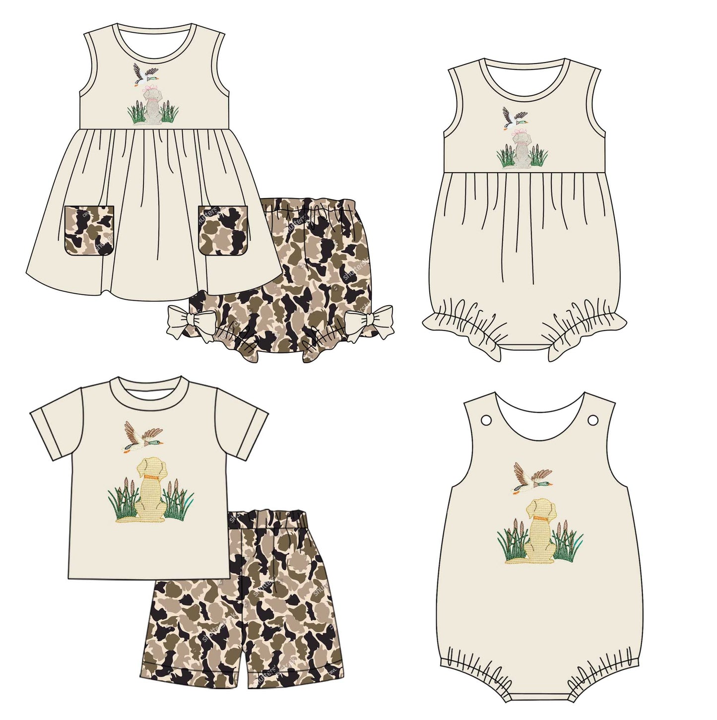 11.1 custom each style moq 5eta 4-6week Sibling Sister puppy bow baby girl short sleeve shorts sets and briefs sets 2 and girls romper and boy romper match design