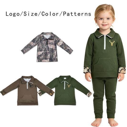 RTS NO MOQ Sibling milk silk Baby Girls Camo Quarter Long Sleeve Zip Pullover Top