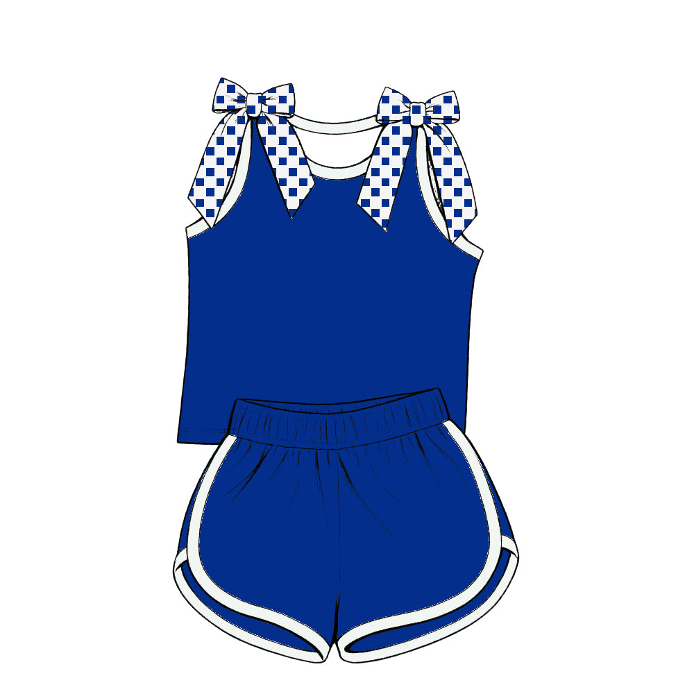 custom moq 5 mix size Baby Girls Black Bow Sleeveless Top Shorts Sets Blue Vest Top Bows Skirt Shorts Sets Dress Yoga Active Scallop Sets