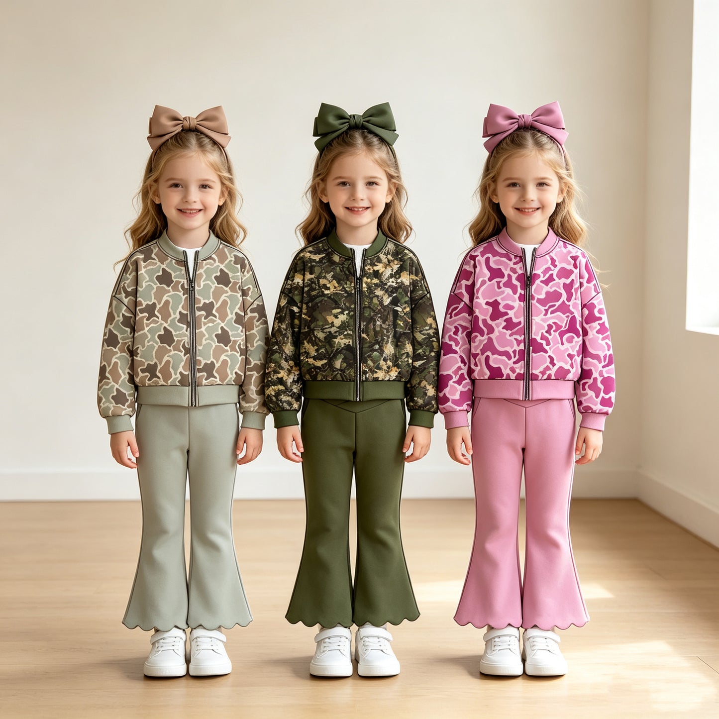 (Preorder new) No moq Yoga Toddler Girls Solid Color Scallop Hem Flare Yoga Active Pant Fall Kids Casual Trouser