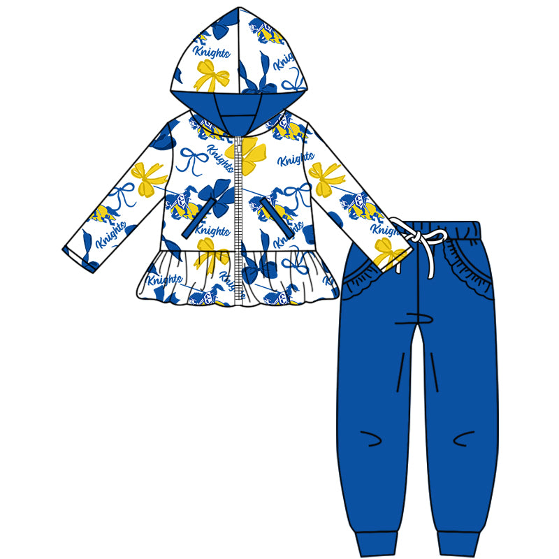 Custom moq 5 mix size milk silk summer teams baby girls clothes bow blue hooded long sleeve pants sets and boy sets and dress and hooded top and pant-25.8.14