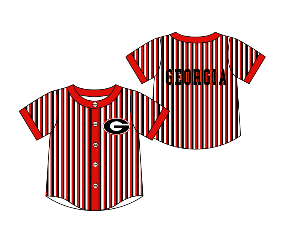 Custom moq 5 mix size milk silk summer teams Striped Red  Short-Sleeved Button-Down Shirt for Baby Boy Outfit