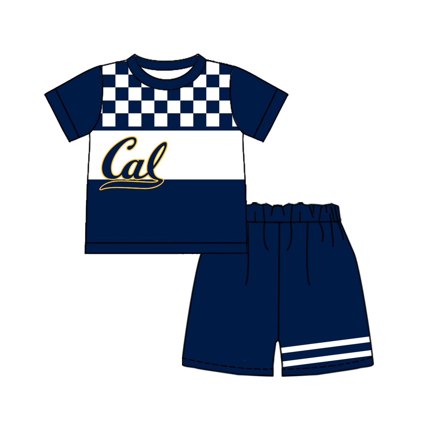 Custom moq 5 mix size milk silk summer teams Baby Boys Casual Navy Blue Plaid Short Sleeve Top Shorts Set