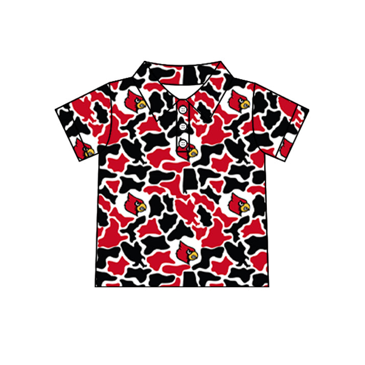 Custom moq 5 mix size summer teams Baby Boys Summer Camo Print Button Short Sleeve Polo Top